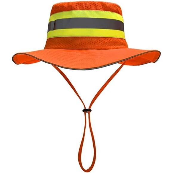 Unisex High Visibility Reflective Bucket Hat Mesh Wide Brim Work Safety Boonie - Picture 1 of 7